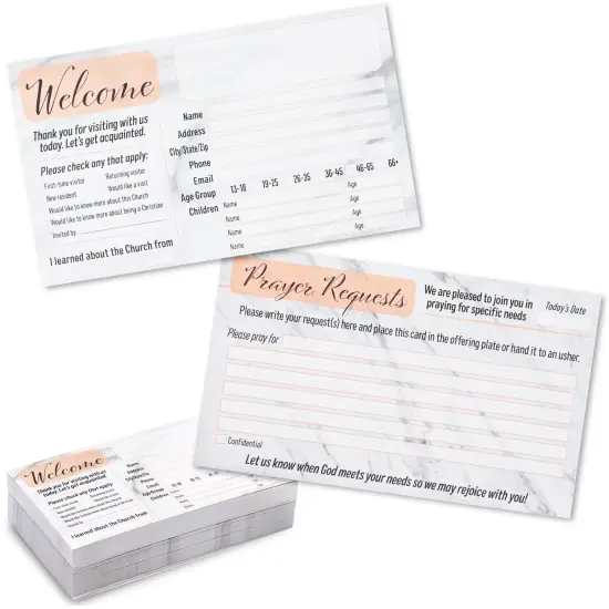 100 Pack Prayer Request and Welcome Cards for Church Visitors, Double Sided, Marble Designs (3 x 5 In) Multicolor {1}