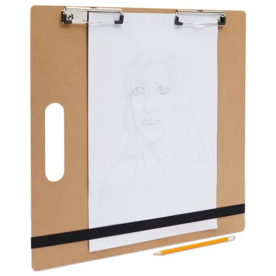 2-Pack Artist's Drawing Sketch Boards, Large Art Clipboards with Left-Side Handle Holes and Paper Retaining Rubber Bands, Portable Drafting Boards for Home, Office, Studio, and Field (18x18 in) Brown {4}