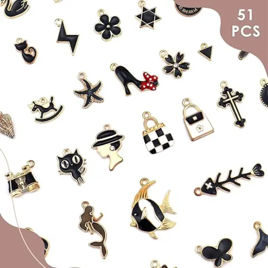 Assorted Gold Plated Enamel Charm Pendant DIY-Black 50PCS {4}