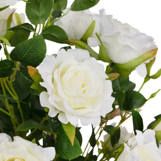 Northlight Potted Floral Artificial Roses in Bloom Garden Tree - White - 4' Green {6}