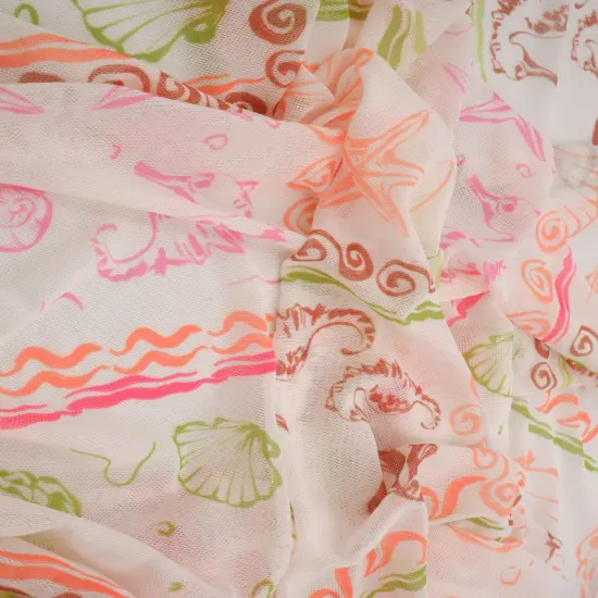 1 Yard Digital Under The Sea Mesh Knit Fabric, 56/58&Prime; Wide Polyester Spandex Blend PINK MULTI {3}