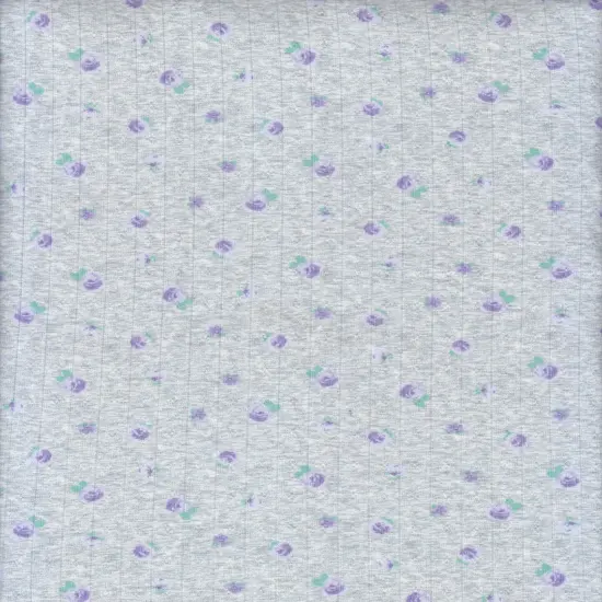 1 Yard Cotton Style Pointelle Ditsy Digital Print Fabric, 220 GSM Polyester Spandex 58/60" Width HT.GREY/VIOLET {6}