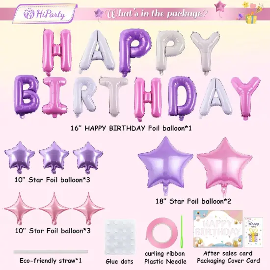 Birthday Banner, 3D Mylar Foil Happy Birthday Balloons, 26pcs Birthday Party Decorations with 8pcs Star Balloons {3}