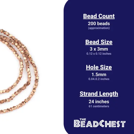 The Bead Chest 3mm Copper Cornerless Cube Beads - Full Strand of Ethnic Metal Spacer Beads {5}