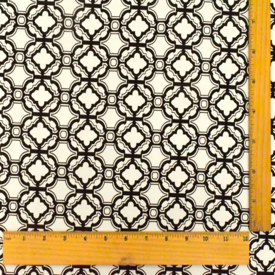 Ivory-Black Fancy Quatrefoil Printed Stretch Twill Woven Fabric By the Yard {5}