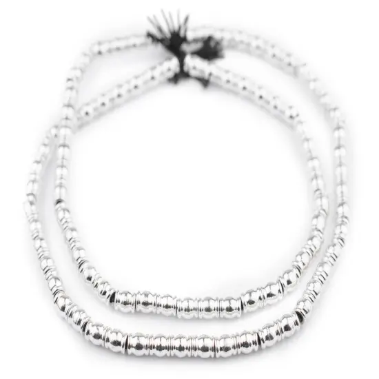 The Bead Chest Shiny Silver Beveled Barrel Beads 6x5mm Unusual White Metal Large Hole 24 Inch Strand {1}