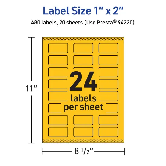 Avery Bright Yellow Paper Labels, 1" x 2" Rectangle {5}