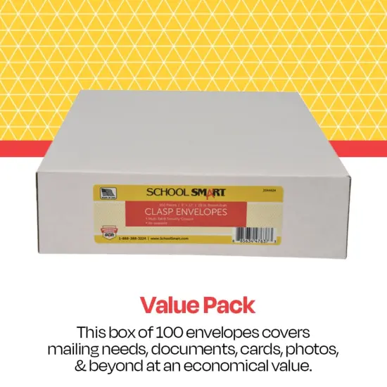 School Smart Multi Tak Clasp Envelopes, 9 x 12 Inches, Kraft Brown, Box of 100 {4}