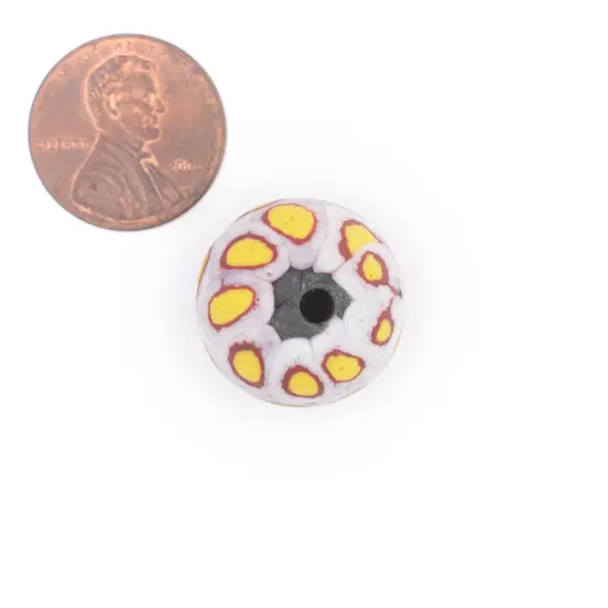 The Bead Chest Yellow White Mosaic Jatim Java Bead (Single Bead, 20mm) {2}