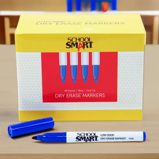School Smart Dry Erase Pen Style Markers, Fine Tip, Blue, Pack of 48 {6}