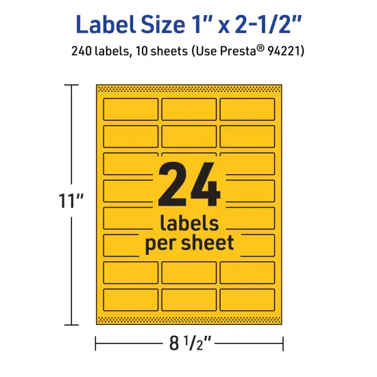 Avery Bright Yellow Paper Labels, 1" x 2.5" Rectangle {5}