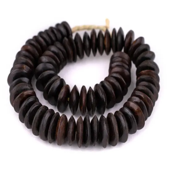The Bead Chest Dark Brown Bone Beads - Full Strand of Fair Trade African Beads (Saucer, Dark Brown) {3}