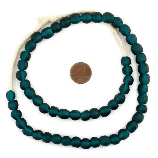 The Bead Chest Alpine Teal Recycled Glass Beads 9mm Ghana African Sea Glass Green Round Large Hole 24 Inch Strand Handmade Fair Trade {2}