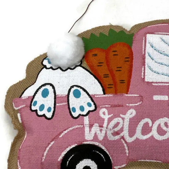 18" Welcome Burlap Easter Door Hanger: Pink {2}