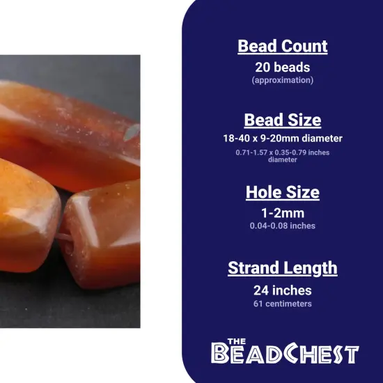 The Bead Chest African Carnelian Beads - Full Strand of Authentic Gemstone Beads from Ghana (Rectangular - Small) {4}