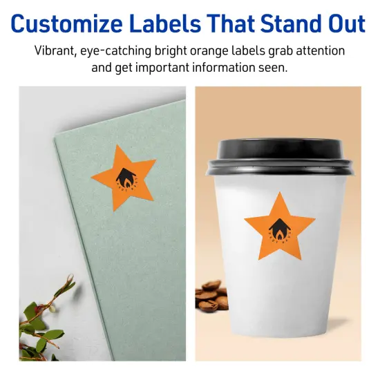 Avery Bright Orange Paper Labels, 2-1/4" x 2-3/8" Star {3}