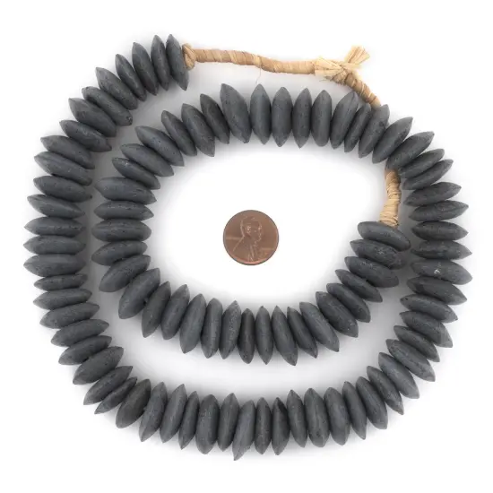 The Bead Chest Dark Grey Ashanti Glass Saucer Beads (20mm) {2}