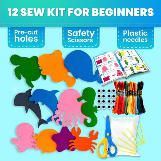 Craft Kits for Kids - 12 Sea Animals Sewing Kit Basic {2}
