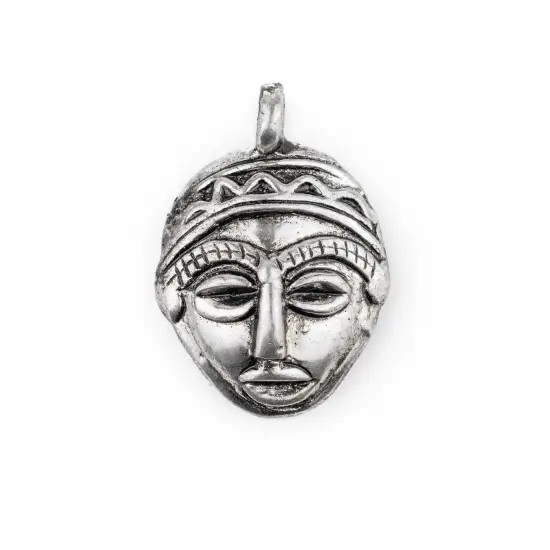 The Bead Chest African Silver Mask Pendant (30x45mm): Genuine West African Mask Design for DIY Jewelry & Necklaces {1}