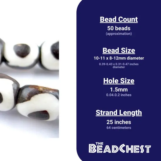 The Bead Chest Batik Bone Beads - Full Strand of Fair Trade African Beads (Small, Inverted Eye Design) {3}