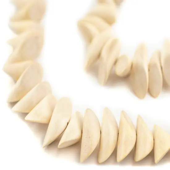 The Bead Chest Cream Twisted Chunk Natural Wood Beads 9x26mm White Unusual 16 Inch Strand {1}