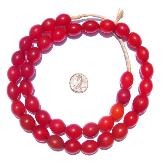 The Bead Chest Red Ethiopian Tomato Beads 16x13mm African Oval Glass 26 Inch Strand Handmade {2}