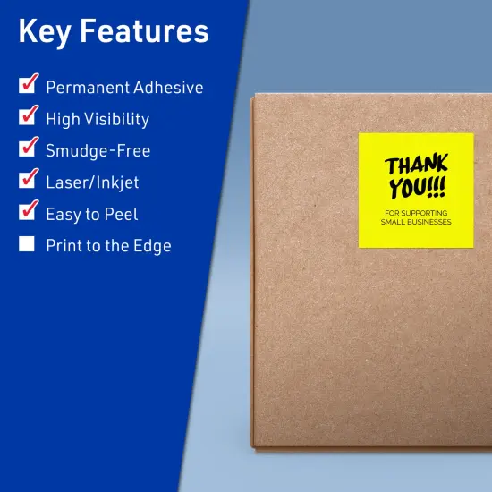 Avery Neon Yellow Paper Labels, 4" x 4" Square {2}