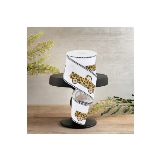 2.5" Leopard Truck Gingham Edge Ribbon: White (10 Yards) {2}