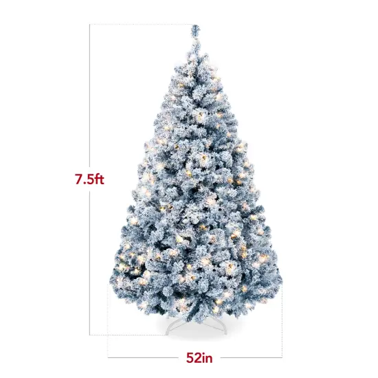 Best Choice Products Pre-Lit Ice Blue Christmas Pine Tree w/ Flocked Branches, Warm-White Lights {2}