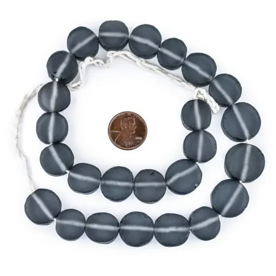 The Bead Chest Charcoal Grey Flat Circular Java Recycled Glass Beads (15mm) - Full Strand of Faceted Bottle Glass Beads | Approximately 26 Beads {2}