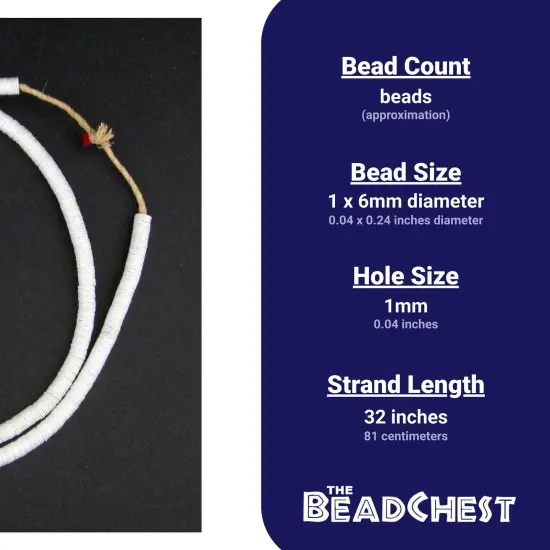 The Bead Chest African Vinyl Beads, Ghana Vulcanite Crafts Supplies for DIY Jewelry Making, Necklaces, Bracelets (6mm, White) {3}
