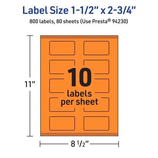 Avery Bright Orange Paper Labels, 1.5" x 2.75" Rectangle {5}