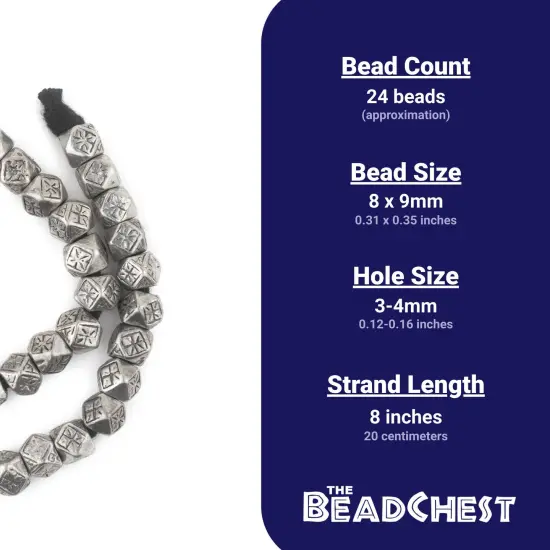 The Bead Chest Silver Patterned Diamond Cut Beads (9mm) {4}