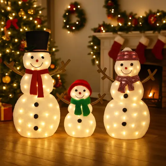 Light-Up Snowman Trio 48-Inch, 42-Inch & 24-Inch 2D Christmas Decorations {1}