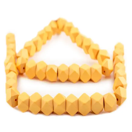 The Bead Chest Yellow Cornerless Cube Wood Beads: 17mm Diamond Cut Natural Organic Beads for Jewelry Making {3}