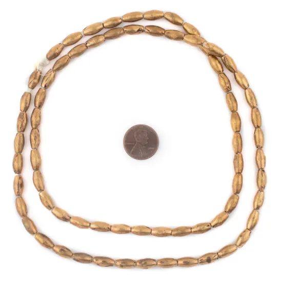 The Bead Chest Ethiopian Elongated Brass Oval Beads 10x6mm African Large Hole 30 Inch Strand Handmade {2}