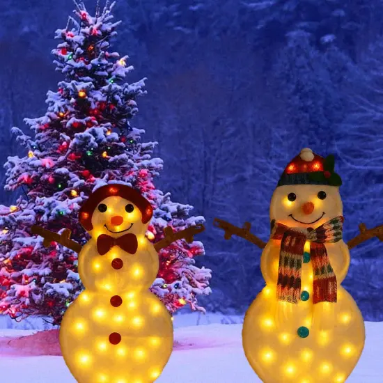 24 Inches and 28 Inche Pair of Festive LED Snowmen Christmas Decoration {5}