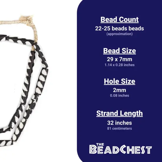 The Bead Chest Batik Bone Beads - Full Strand of Fair Trade African Beads (Tube, Slant Stripe Design) {3}