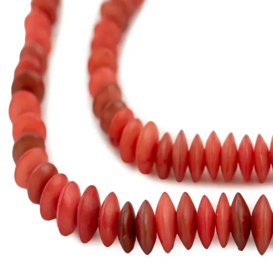 The Bead Chest Red Natural Saucer Seed Beads 8mm Wood 26 Inch Strand {1}