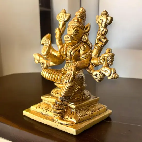 Brass Varahi Devi Statue Hindu Goddess Deity Matrikas Dandini Varahi Amman Idol for Pooja Room Home Temple Lord Vishnu&rsquo;s Varaha Avatar - Housewarming Navaratri Gift (3 Inches) {3}