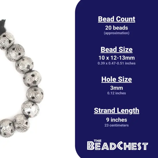 The Bead Chest Silver Round Filigree Beads (12mm) {4}