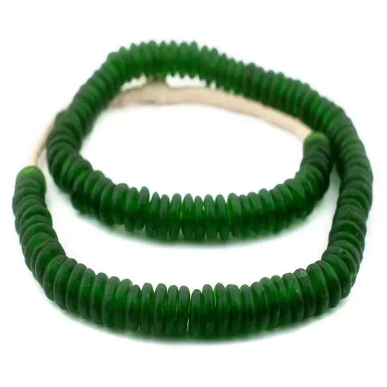 The Bead Chest African Disk Recycled Glass Beads - Full Strand of Eco-Friendly Ghanaian Rondelle Beads (Green) {3}