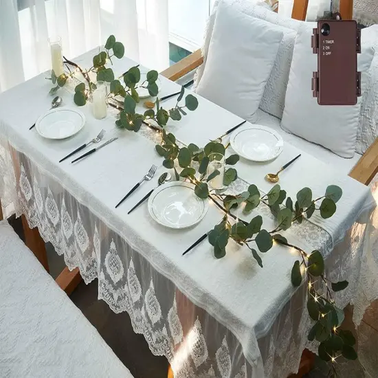 Lighted Eucalyptus Garland Battery Operated with Timer 6FT 96 LED Artificial Greenery Twig Vine Lights for Room Stairs Mantle Wedding Holiday Decoration Indoor Outdoor {4}