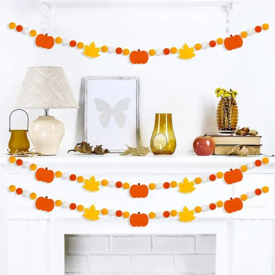 3Pcs Fall Thanksgiving Felt Garland Pumpkin Maple Leaf Hanging Banner {4}