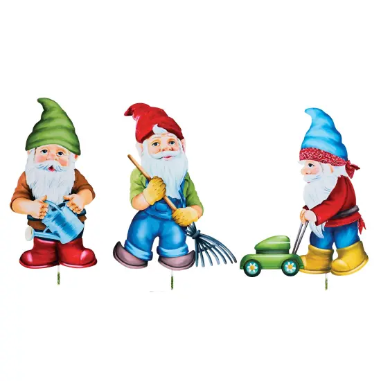 Collections Etc Gardening Gnomes Decorative Outdoor Metal Lawn Stakes {2}