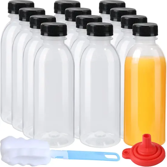 12 Pack 15oz(450ml) PP Heat-Resistant Plastic Juice Bottles With Caps {1}