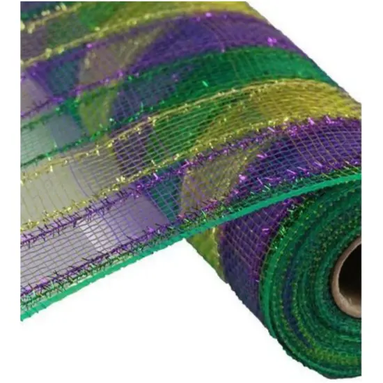 10" Poly Deco Tinsel Mesh Ribbon: Mardi Gras Check (10 Yards) {2}
