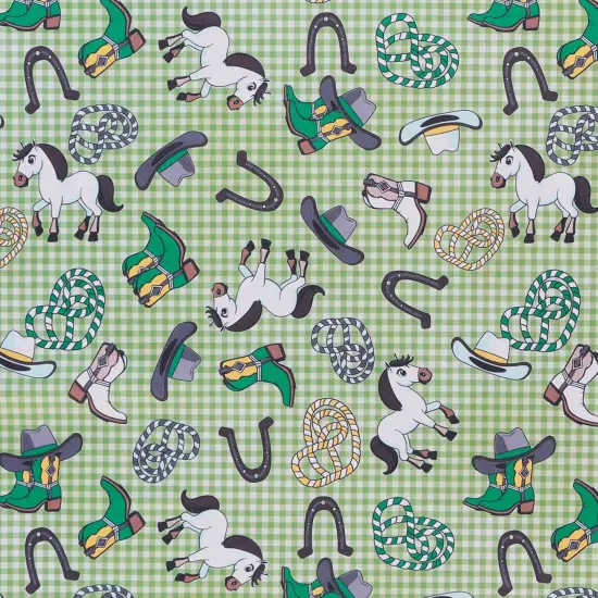 Mook Fabrics Littlest Rodeo Printed PUL Fabric [60 in. Wide] - By The Yard Green {1}