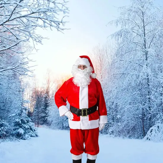 10-Pieces Plush Santa Suit with Belt, Gloves, Boot Tops, Hat & More Accessories {4}