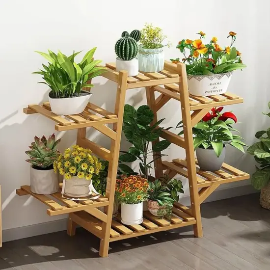 Indoor Outdoor Wood Triangular Flower Pot Plant Stand {5}